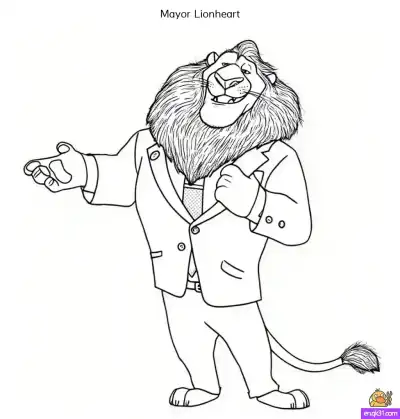 Free printable Mayor Lionheart Zootopia Coloring Page – Regal Lion in a Suit coloring page
