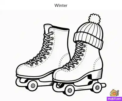 Free printable Roller Skates Coloring Page | Winter Hat Accessory coloring page