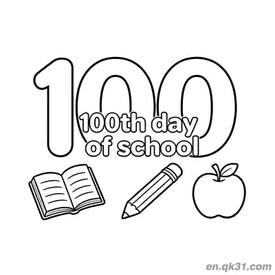 Free printable 100th Day of School Coloring Page with Apple and Outline 100 100 coloring page