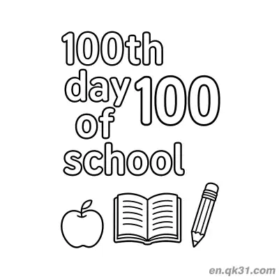 Free printable 100th Day of School Coloring Page with Apple and Pencil coloring page