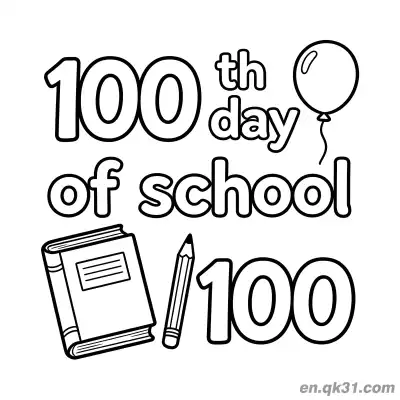 Free printable 100th Day of School Coloring Page with Balloon and Closed Book coloring page