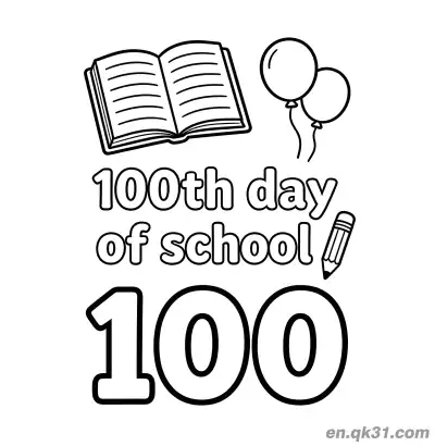 Free printable 100th Day of School Coloring Page with Balloons and Bold 100 100 coloring page