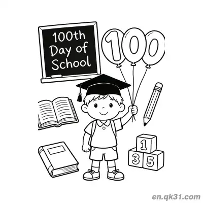 Free printable 100th Day of School Coloring Page with Chalkboard and Graduate Boy coloring page