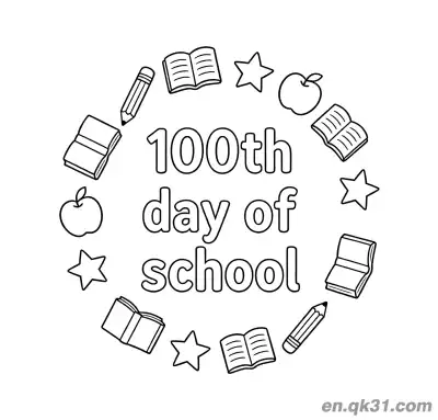 Free printable 100th Day of School Coloring Page with Circular Element Frame coloring page