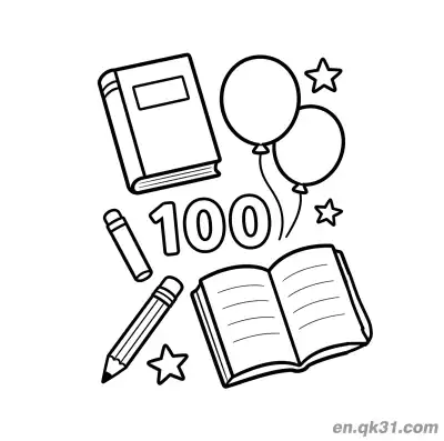 Free printable 100th Day of School Coloring Page with Crayon and Stars coloring page