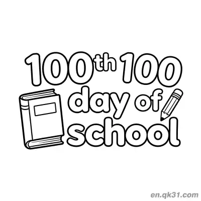 Free printable 100th Day of School Coloring Page with Double 100 Text Book and Pencil coloring page