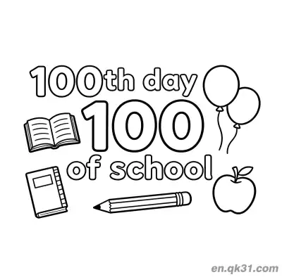 Free printable 100th Day of School Coloring Page with Double 100 Text Stationery and Balloons coloring page
