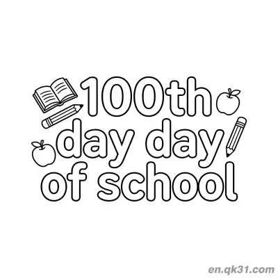 Free printable 100th Day of School Coloring Page with Double Text and Apples coloring page