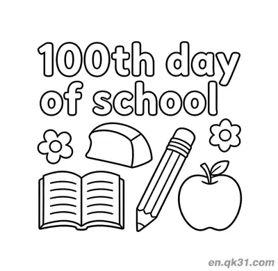 Free printable 100th Day of School Coloring Page with Eraser and Flowers coloring page