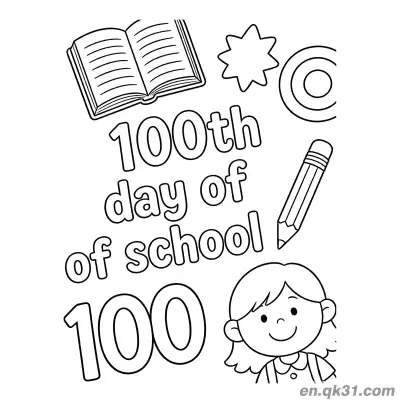 Free printable 100th Day of School Coloring Page with Girl and Open Book coloring page