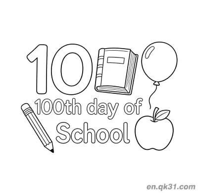 Free printable 100th Day of School Coloring Page with Half 10 Balloon and Apple coloring page