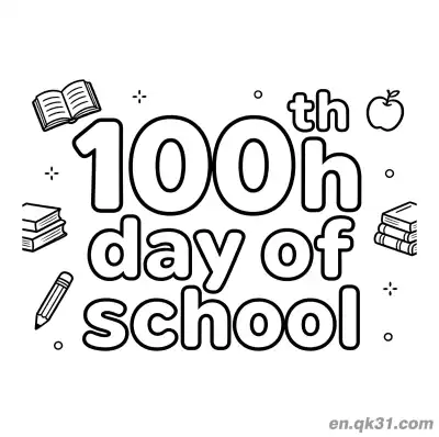 Free printable 100th Day of School Coloring Page with Large 100 and Apple Books coloring page