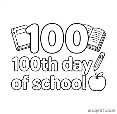 Free printable 100th Day of School Coloring Page with Large 100 and Apple coloring page