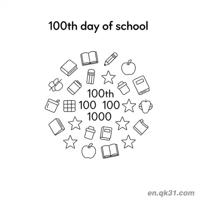 Free printable 100th Day of School Coloring Page with Mini Elements Circle Border coloring page