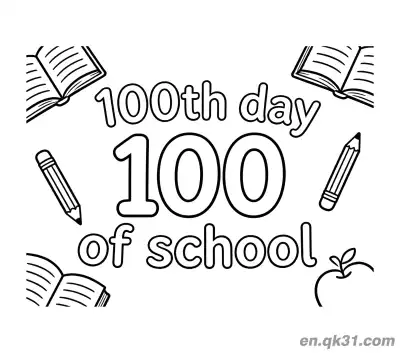 Free printable 100th Day of School Coloring Page with Multiple Books and Pencils coloring page