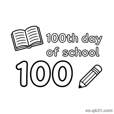 Free printable 100th Day of School Coloring Page with Open Book and Pencil coloring page