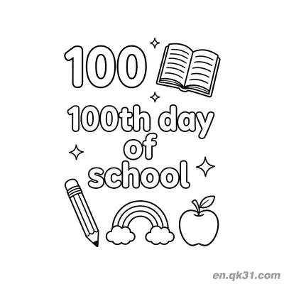 Free printable 100th Day of School Coloring Page with Rainbow and Apple coloring page