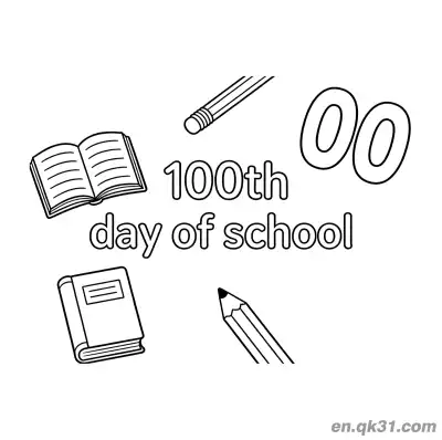 Free printable 100th Day of School Coloring Page with Scattered Elements and 00 00 coloring page