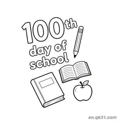 Free printable 100th Day of School Coloring Page with Slanted Text Design coloring page