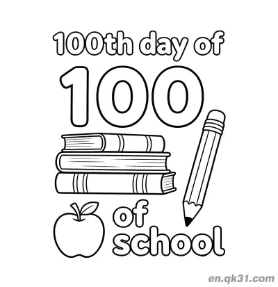 Free printable 100th Day of School Coloring Page with Stacked Books and Apple coloring page