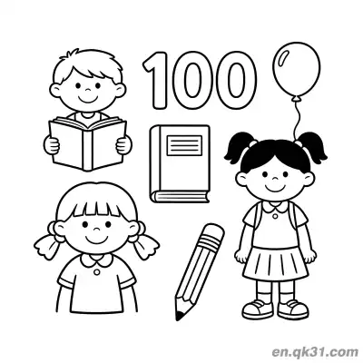 Free printable 100th Day of School Coloring Page with Three Kids and Balloon coloring page