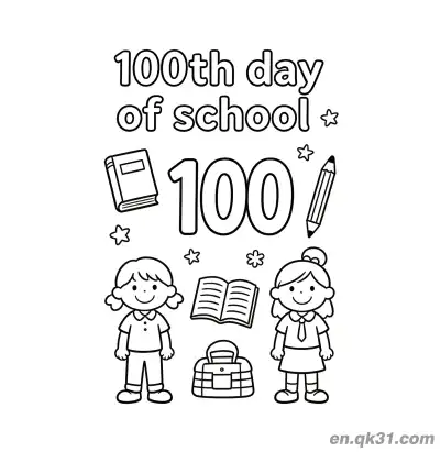 Free printable 100th Day of School Coloring Page with Two Kids and School Bag coloring page