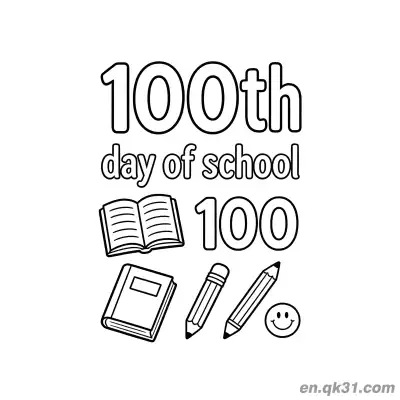 Free printable 100th Day of School Coloring Page with Two Pencils and Smiley coloring page