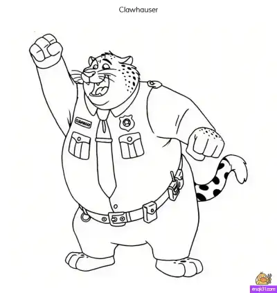Free printable Clawhauser Zootopia Coloring Page – Happy Police Cheetah Pose coloring page
