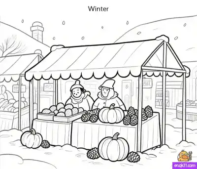 Free printable  Winter Market Coloring Page - Festive Pumpkins & Vendors coloring page
