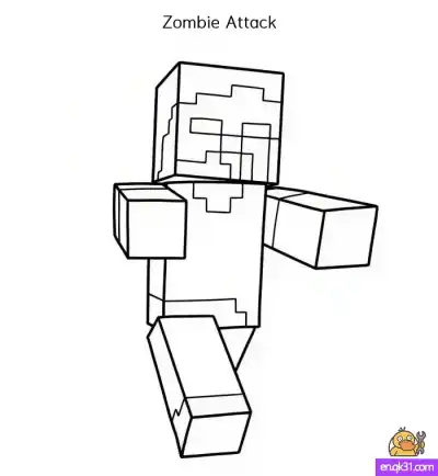 Free printable Zombie Attack! Easy Minecraft Drawing Guide + Free Creepy Coloring Page coloring page