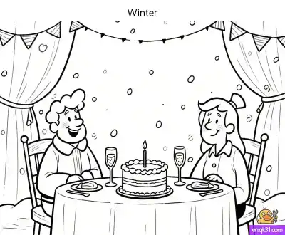 Free printable Winter Celebration Coloring Page: A Cozy Dinner for Two coloring page