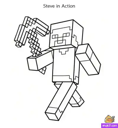 Free printable Draw Minecraft Steve in Action – Pickaxe Hero Tutorial + Free Coloring Page coloring page