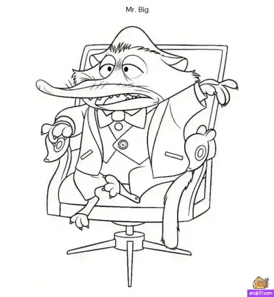 Free printable Mr. Big Zootopia Coloring Page – Mob Boss Rodent in Chair coloring page