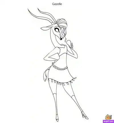 Free printable Gazelle Zootopia Coloring Page – Pop Star Pose with Microphone coloring page