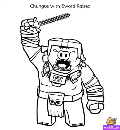 Free printable Draw General Chungus with Sword Raised – Epic Minecraft Movie Tutorial + Free Coloring Page coloring page
