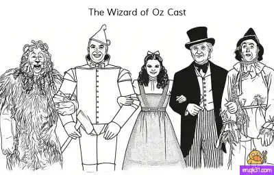 Free printable The Wizard of Oz Cast Coloring Page - Group Portrait coloring page
