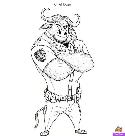 Free printable Chief Bogo Zootopia Coloring Page – Strong Buffalo Police Chief coloring page