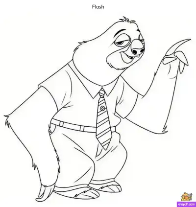 Free printable Flash Zootopia Coloring Page – Funny Sloth Office Worker Pose coloring page
