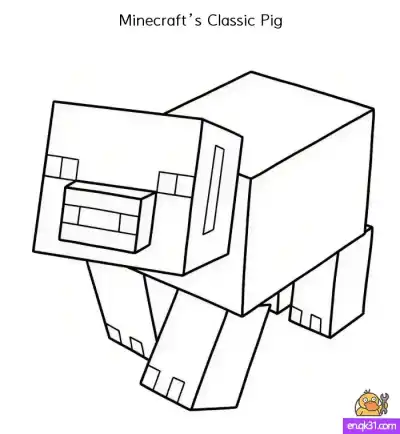 Free printable Draw Minecraft’s Classic Pig – Easy Mob Sketch & Free Coloring Page coloring page