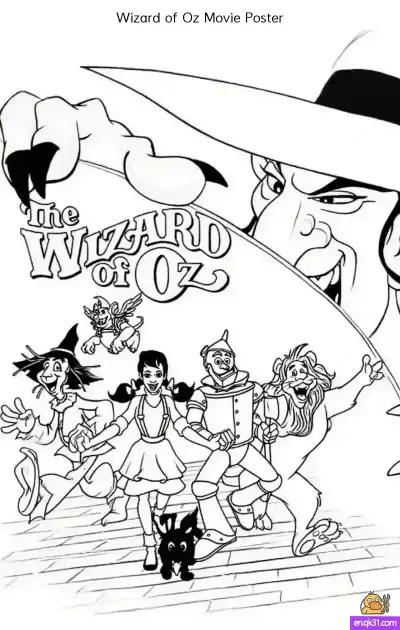 Free printable The Wizard of Oz Movie Poster Coloring Page - All Characters coloring page