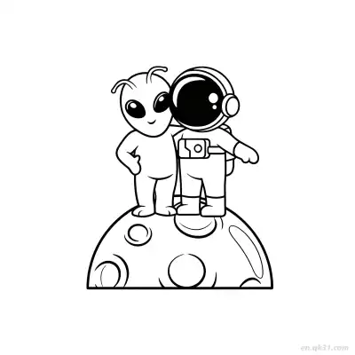 Free printable Alien and Astronaut on Moon Coloring Page coloring page