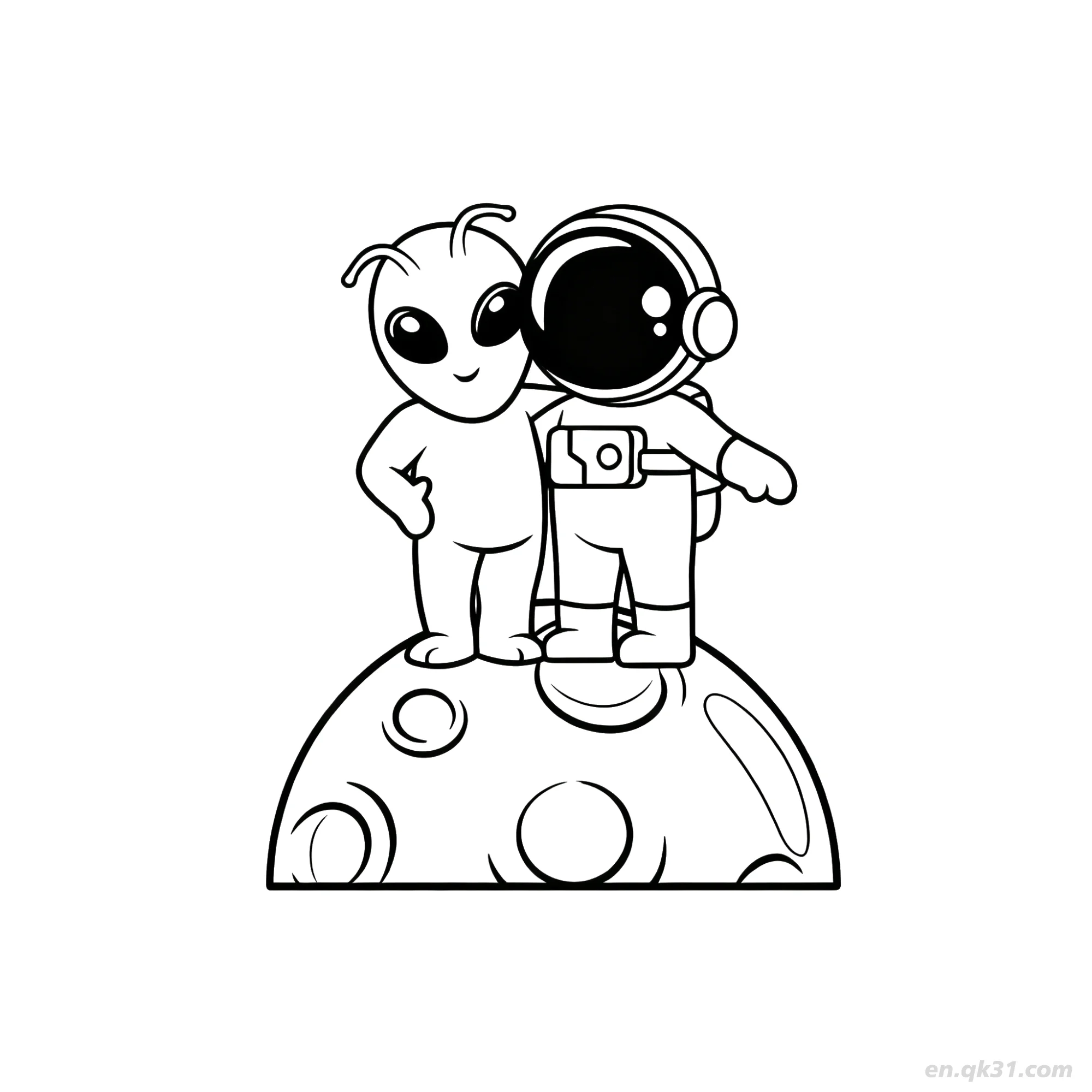 Alien and Astronaut on Moon Coloring Page – Free Printable Coloring Page for Kids and Adults