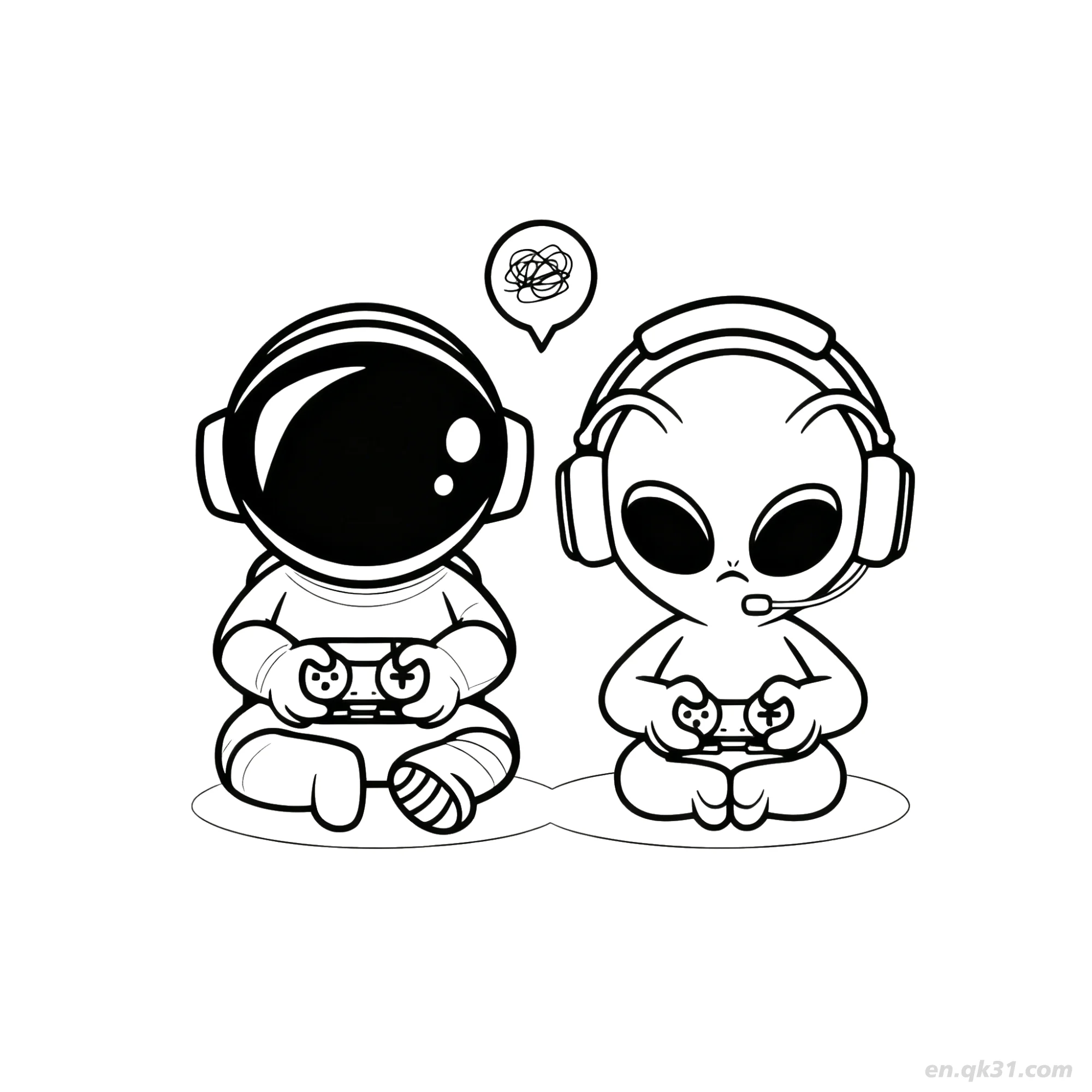 Alien and Astronaut Playing Video Games Coloring Page – Free Printable Coloring Page for Kids and Adults