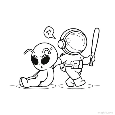 Free printable Angry Alien with Comforting Astronaut Coloring Page coloring page