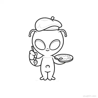 Free printable Alien Artist with Palette Coloring Page coloring page