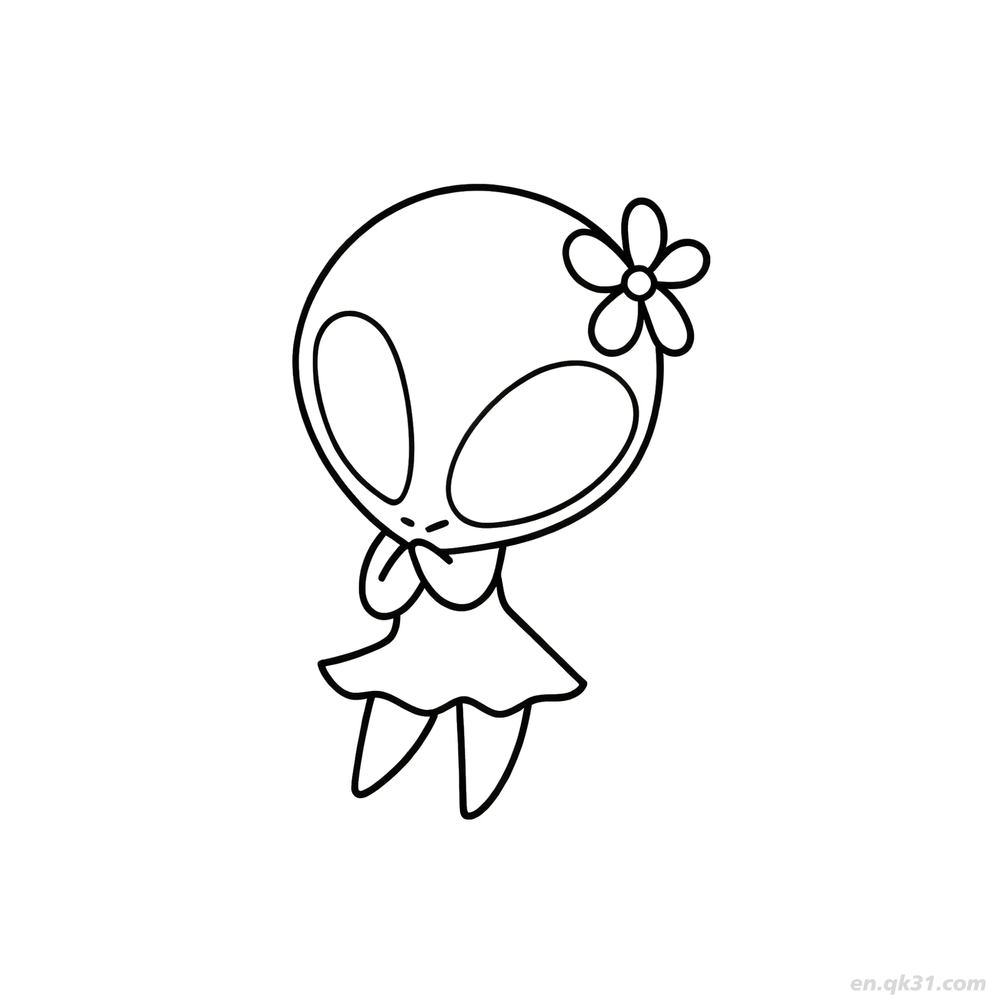 Alien Girl with Flower and Dress Coloring Page – Free Printable Coloring Page for Kids and Adults