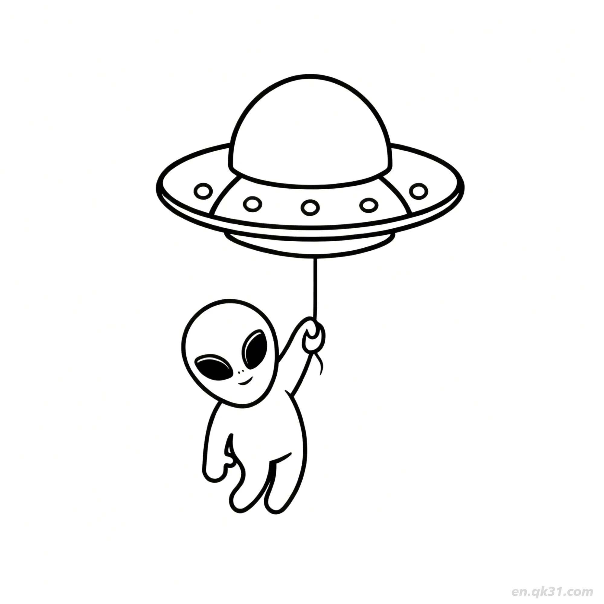 Alien Hanging from UFO Coloring Page – Free Printable Coloring Page for Kids and Adults