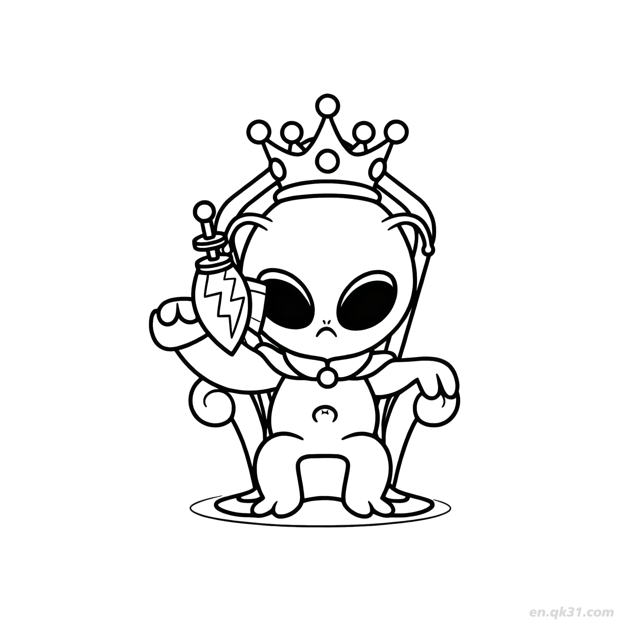 Alien King on Throne Coloring Page – Free Printable Coloring Page for Kids and Adults