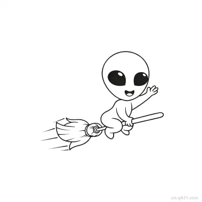 Free printable Alien Riding Broomstick Coloring Page coloring page