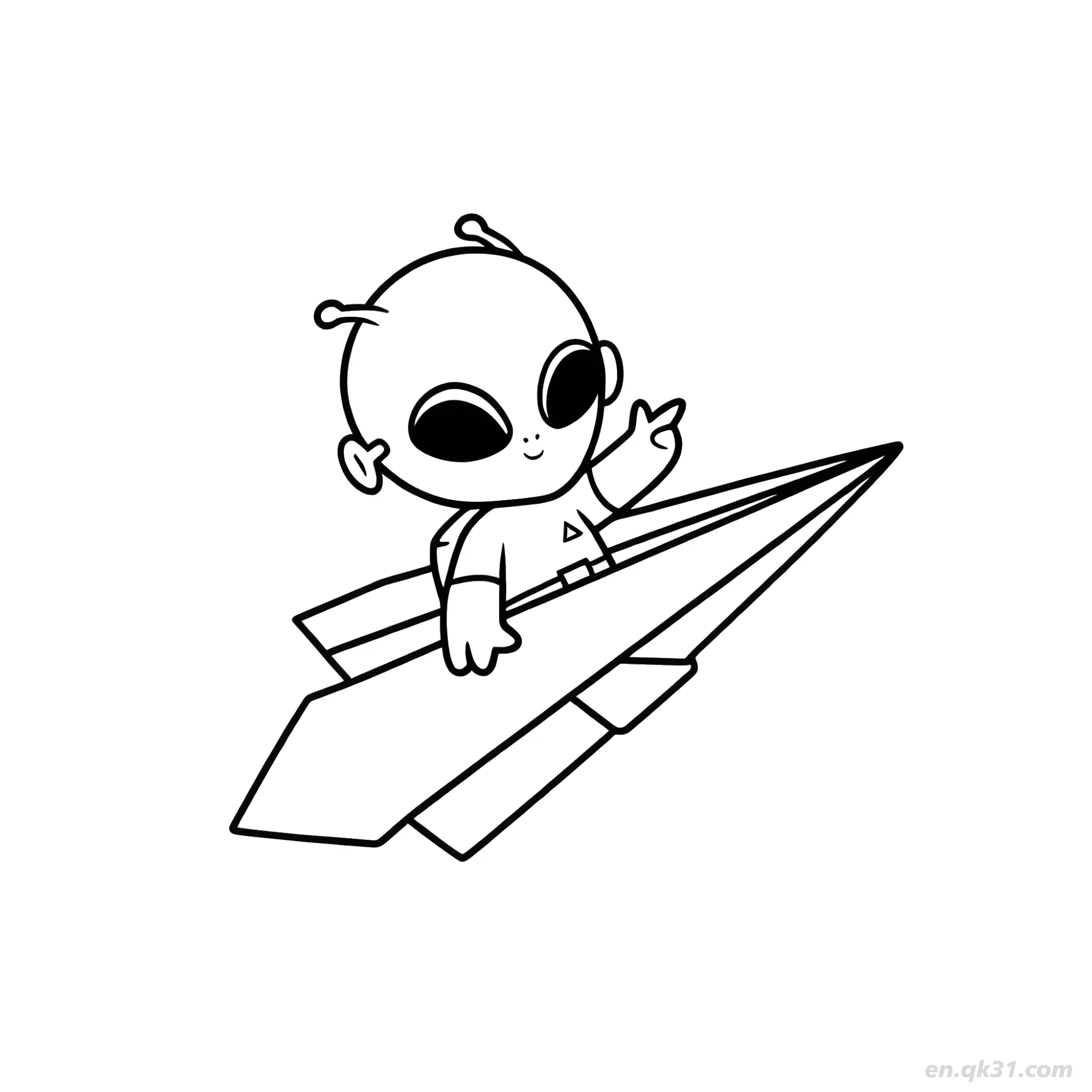 Alien Riding Paper Airplane Coloring Page – Free Printable Coloring Page for Kids and Adults